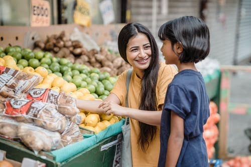 Woman and son at the grocery store