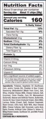 Ruffles Ridged Potato Chips, Cheddar & Sour Cream Nutrition Label. Lose Weight Fast